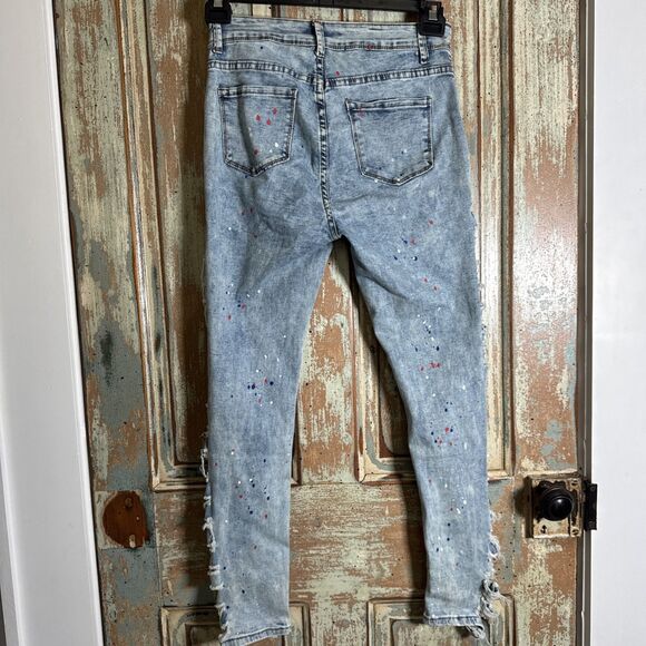 Pink Label Denim Co Jeans Size 7 Distressed Splatter Paint Stretch Skinny EUC - Picture 6 of 6